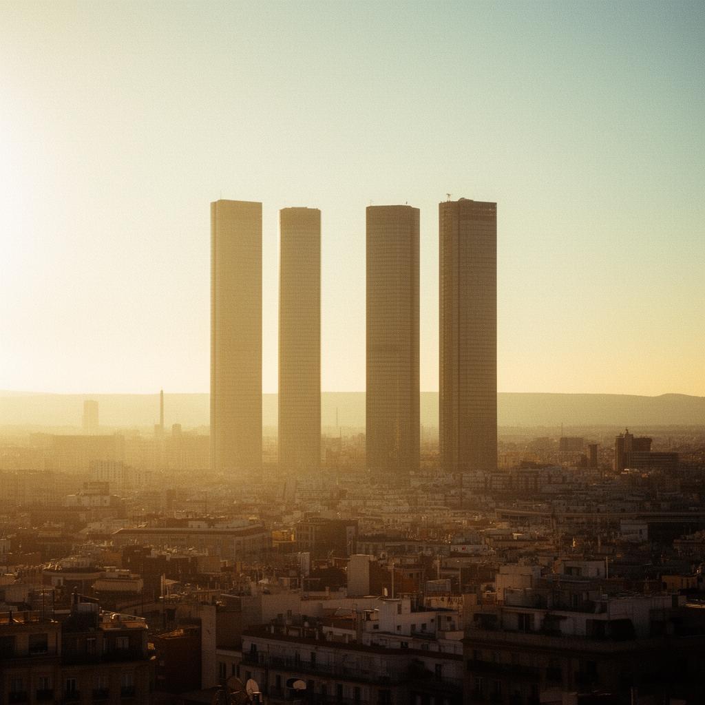 Skyline de Madrid al atardecer con las Cuatro Torres