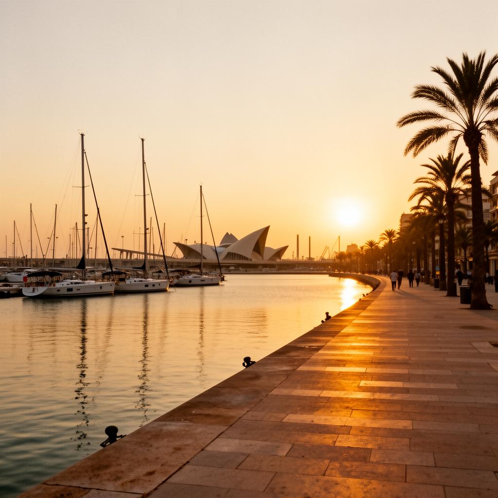 La Marina de Valencia al atardecer con veleros